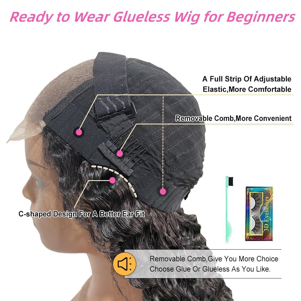 snv 5x5 HD Lace Closure Wigs Human Hair 220 Density Upgraded Tiny Knots Real Pre Bleached Glueless Wigs Human Hair Ready to Wear Deep Wave Closure Wig 24inch Curly Wigs for Black Women