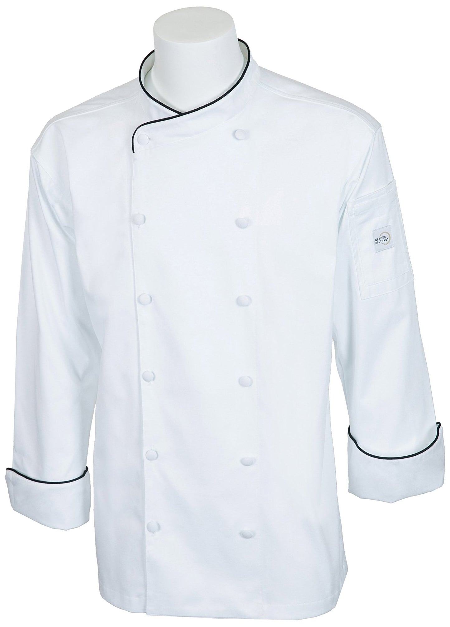 Mercer Culinary M62020WBL Renaissance Men's Scoop Neck Chef Jacket, Large, White with Black Piping