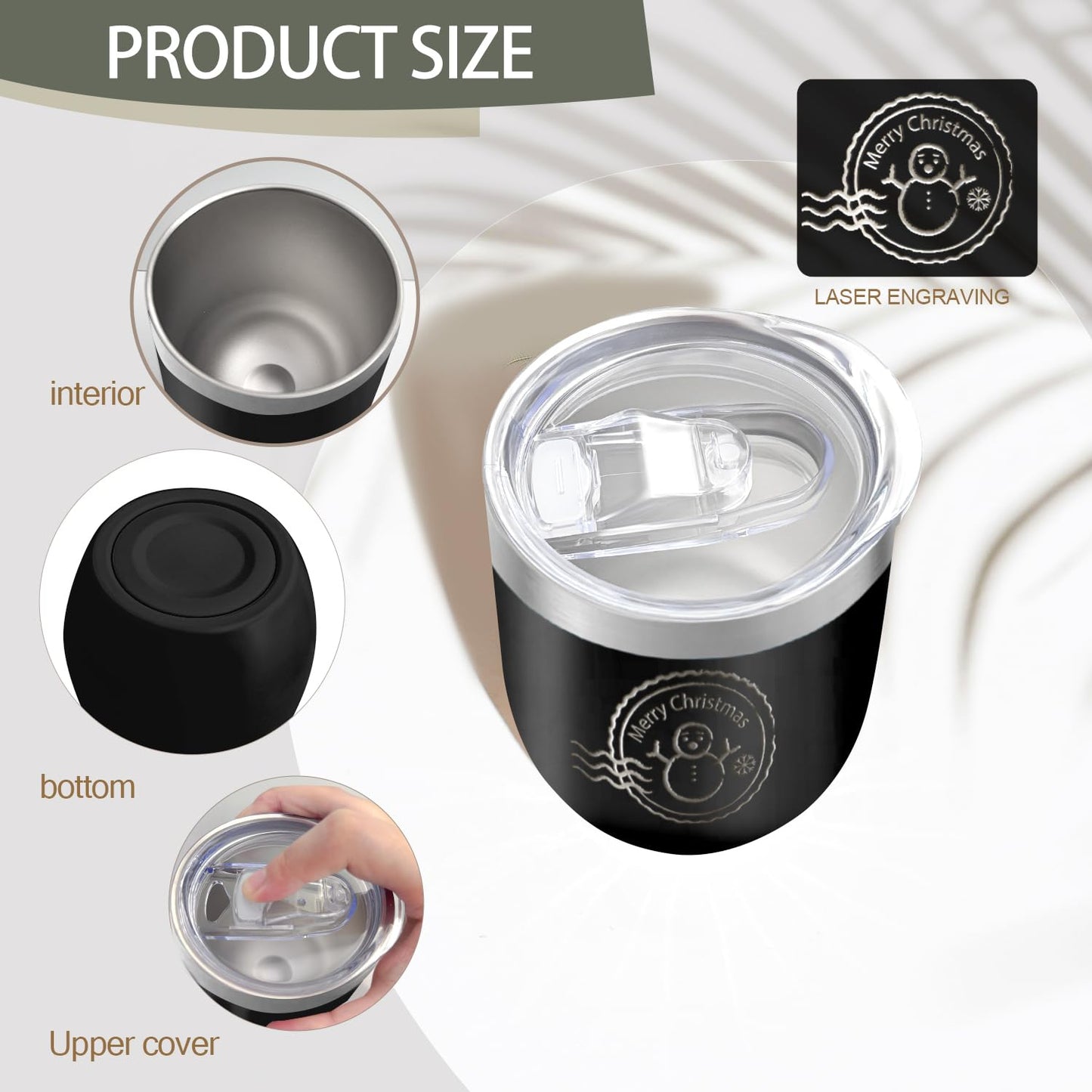 YOUKE OLA 18 Pack Stainless Steel Wine Tumbler with lid, 12oz Insulated Powder Coated Wine Tumbler Stemless Double Wall Vacuum Wine Glass Coffee Tumbler for Laser Engrave, Black