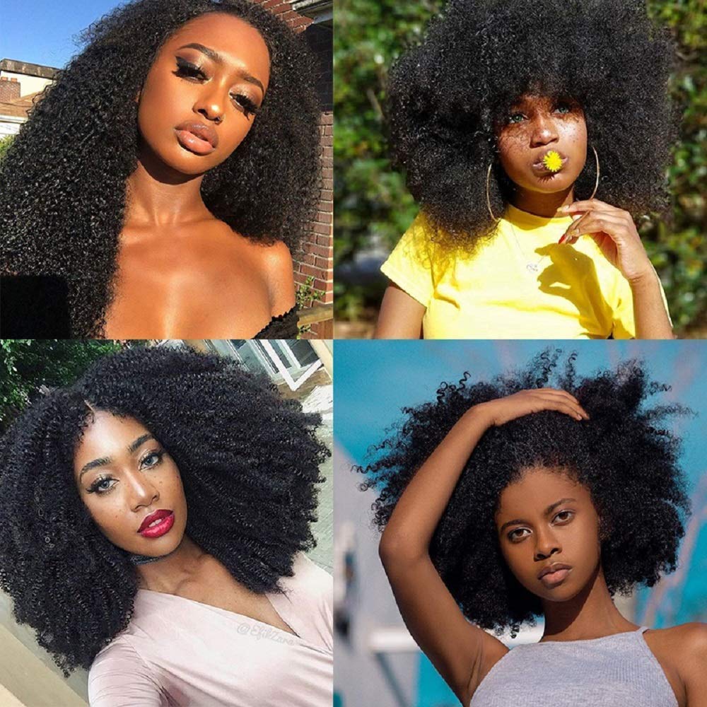 Mongolian Afro Kinky Curly Bundles 4B 4C Afro Kinky Curly Human Hair Bundles 18 20 22 Inch Unprocessed Virgin Hair Curly Weave Bundles Afro Curly Hair Extensions for Black Women Natural Color