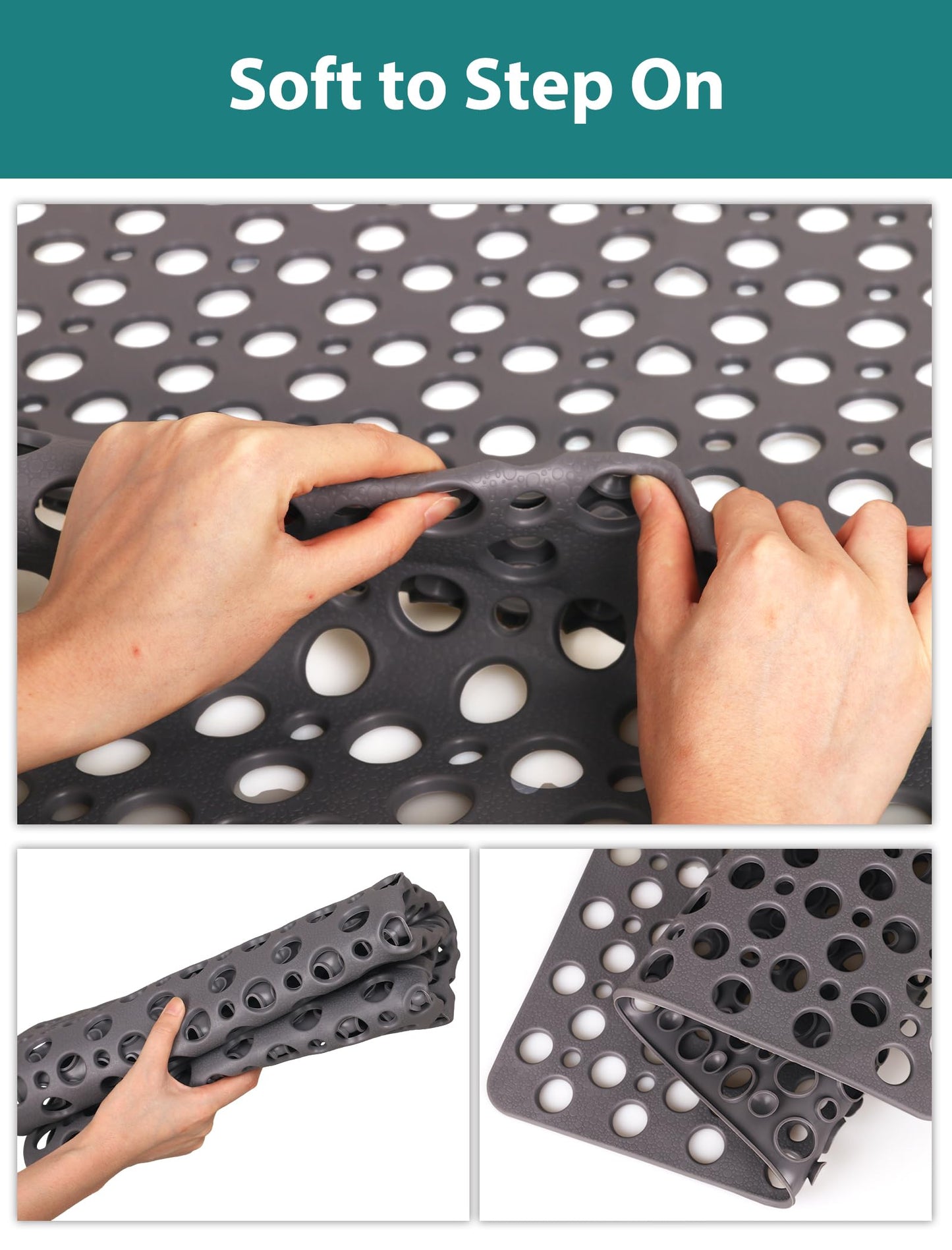 Extra Large Shower Mat, Yonala 47 x 32 Inch Non Slip Shower Mats for Inside Shower, Soft TPE Shower Floor Mat with Suction Cups and Drain Holes, Machine Washable Bathroom Shower Mat, Easy to Clean