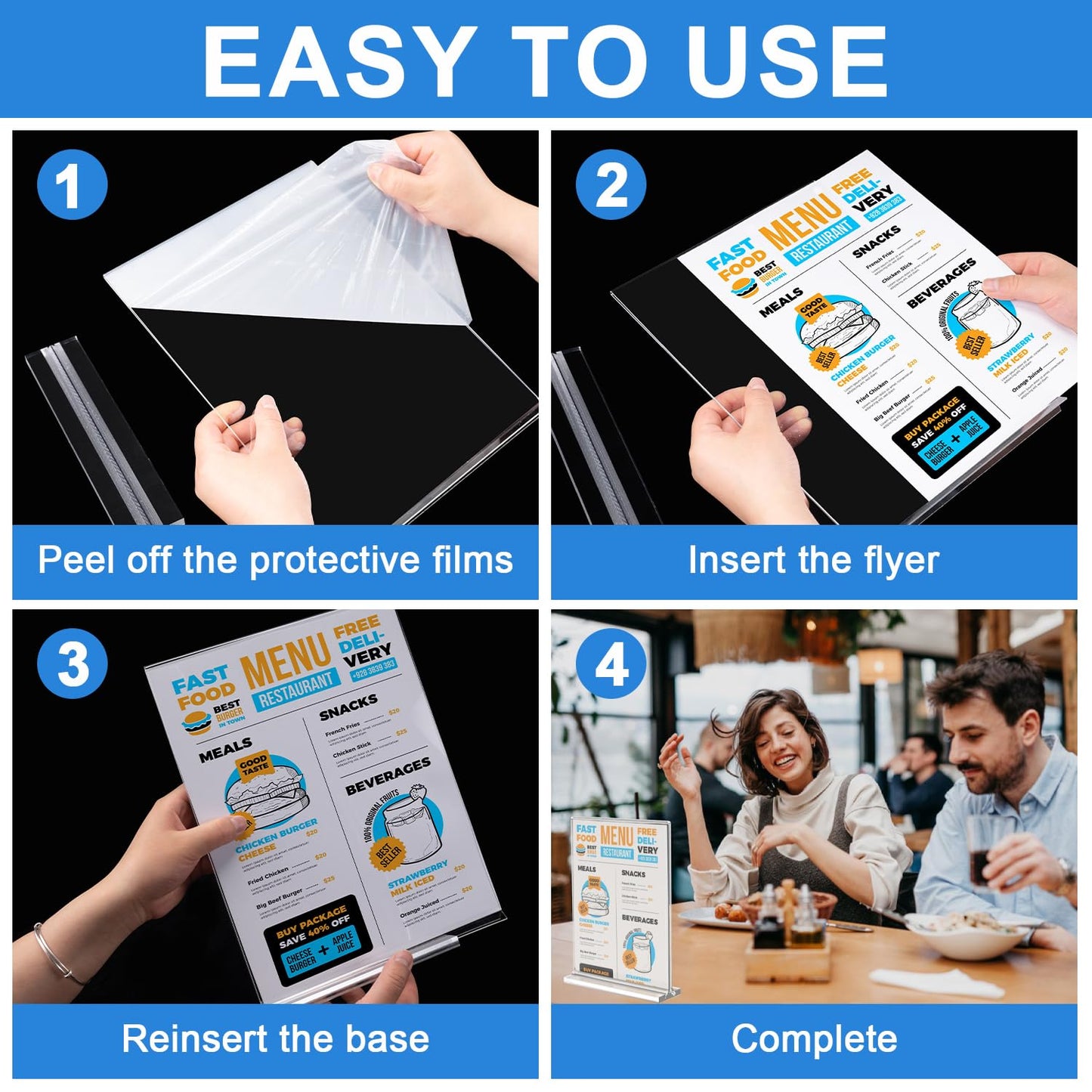 Dynta 24 Pack Acrylic Sign Holder 8.5 x 11 Inches Clear Double Sided Vertical Table Sign Holder Document Menu Flyer Holder T Shape Display Stand for Office Stores Restaurants Wedding Party