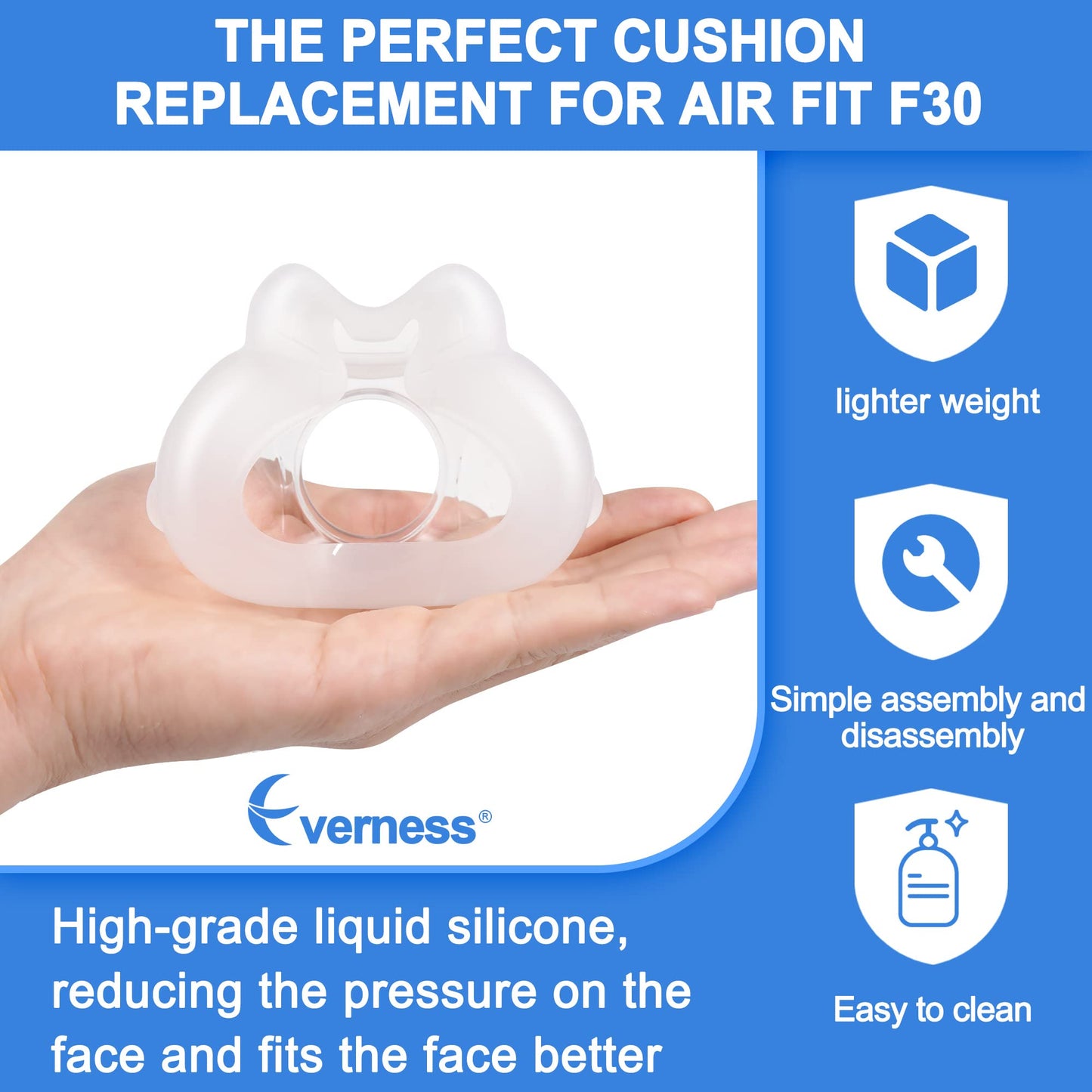 2 Packs Replacement Cushion (M) for F30, Size Range from 1.3-1.9 Inch, Reliable Seal & Comfortable Fit, Compatible with Original Frame, Excellent-Value & Durable Replacement Supplies by Everness (M)