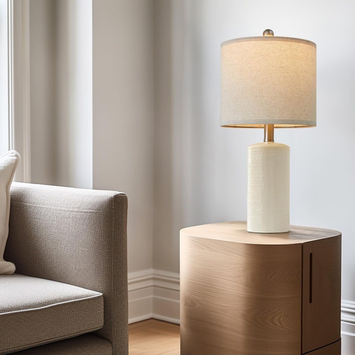 G-SAFAVA 20.25'' Ceramic Table Lamps Set of 2 Small Farmhouse Bedside lamp Creamy White Modern Nightstand End Table Lamps for Living Room Bedroom Study Office
