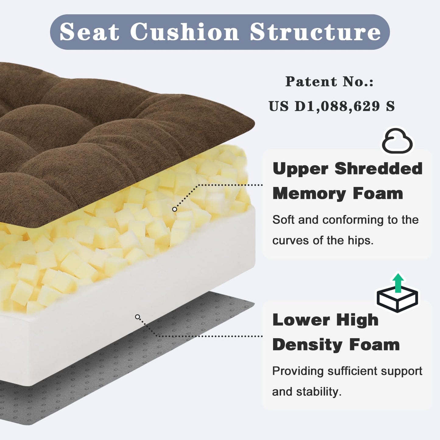 baibu Extra Large Memory Foam Recliner Cushions with Lumbar Support Pillow for Elderly, 20x20x5 Inch Thick Dual-Layer Patent Design Non-Slip Recliner Seat Cushion for Reduce Hip & Lumbar Pain, Brown