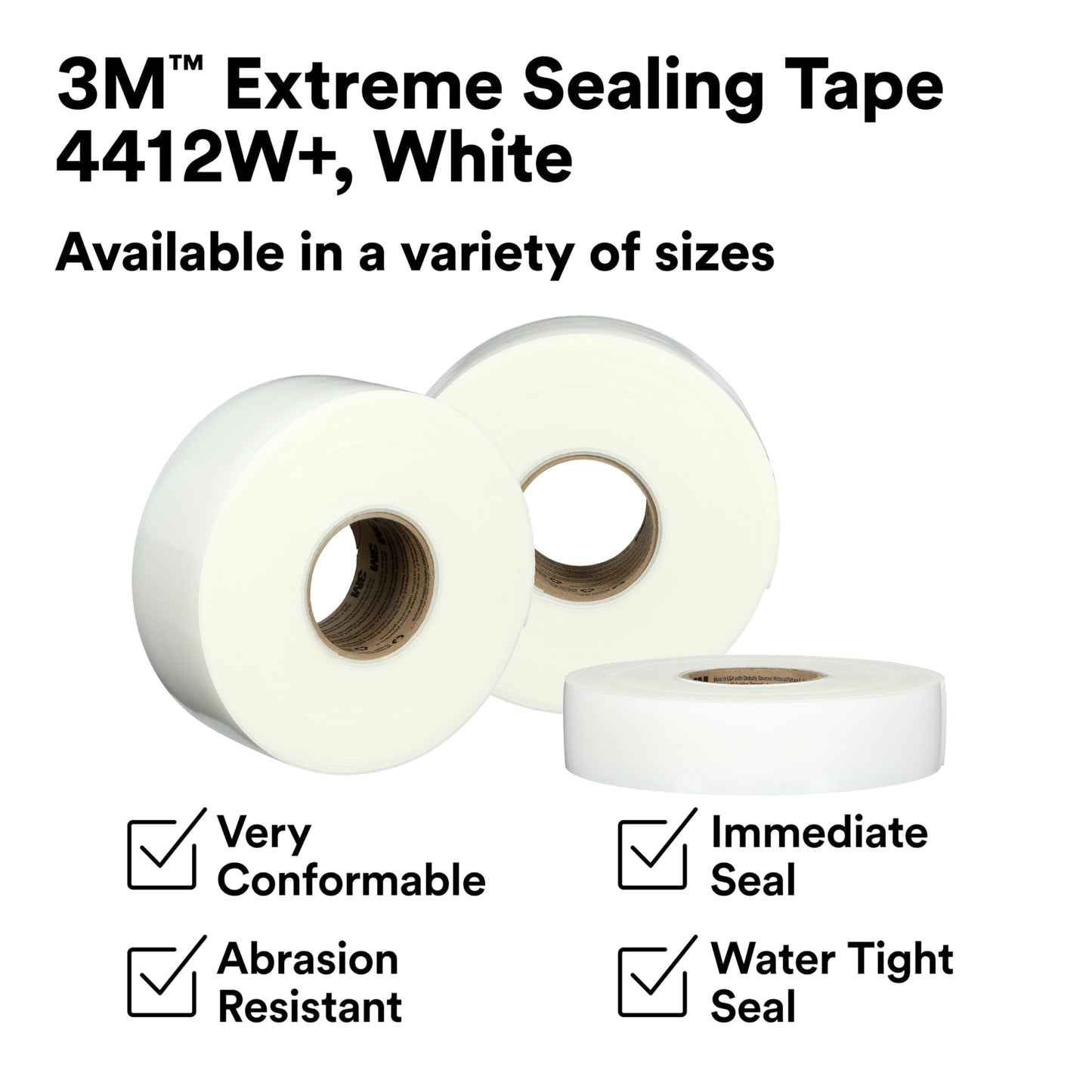 3M White Extreme Sealing Tape 4412W+ - 3 in x 18 yd, 1 Roll - High Performance, Waterproof, Durable, Single-Sided Acrylic Adhesive for Metal, Plastic, Seams, Joints, Gaps, Weather-Resistant