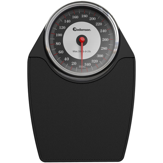 Adamson A24 Scales for Body Weight - Up to 350 LB - New - Anti-Skid Rubber Surface Extra Large Numbers - High Precision Bathroom Scale Analog - Durable with 20-Year Assurance - Black