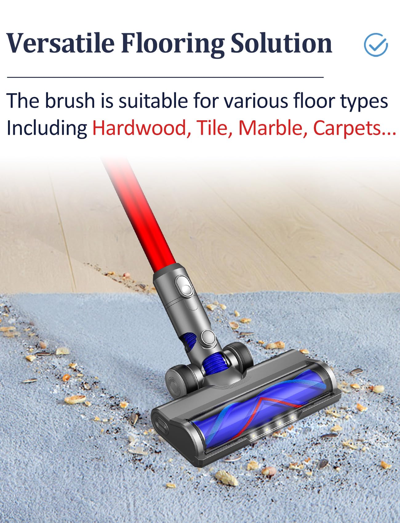 Vacuum Attachments for Dyson V6 Cleaners, Brush Motorhead Head with LED Lights for Hardwood Floor and Carpet, V Shape Bristle Roller Replacement Parts for DC59 DC61 DC62 DC74