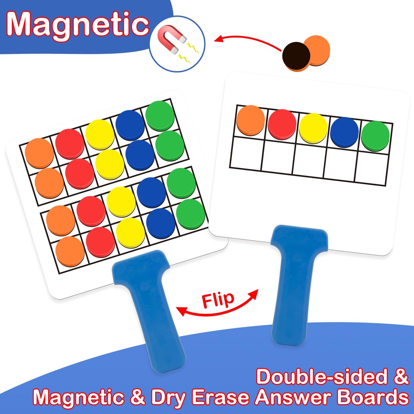 Kasfalci Magnetic Ten-Frame Set,Math Manipulative Games for Kids Toddlers,5 Dry Erase Paddles & 150 Math Counters,Addition & Subtraction Game,Counting Toys,Kindergarten Preschool Classroom Must Haves