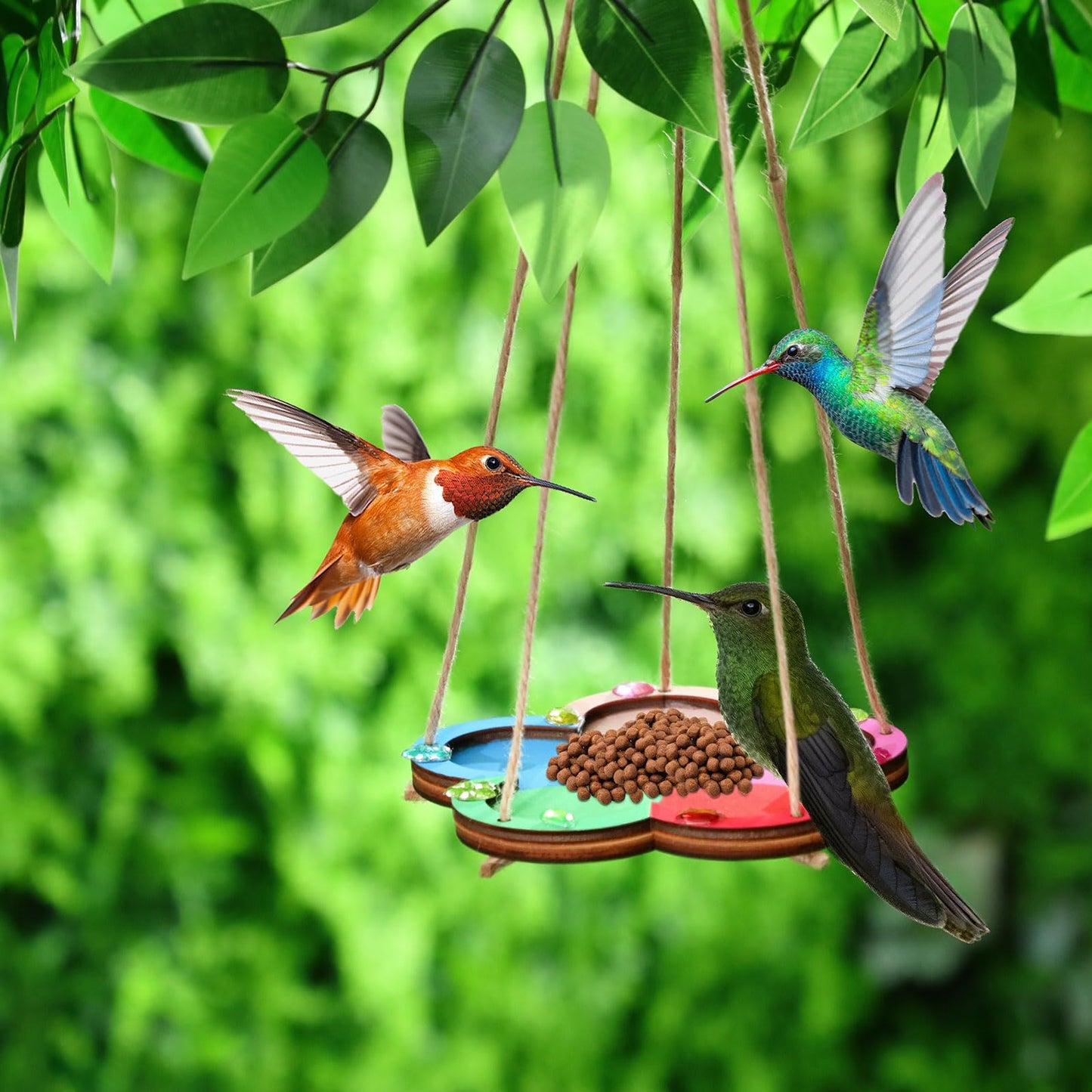 DoubleFill 24 Pcs DIY Bird Feeder Craft Kits for Kids Ages 5-8 8-12, 24 Flower Wooden Bird House, 4 Sets Watercolor and 200 Acrylic Diamonds for Children Spring Craft Activity Art DIY Project