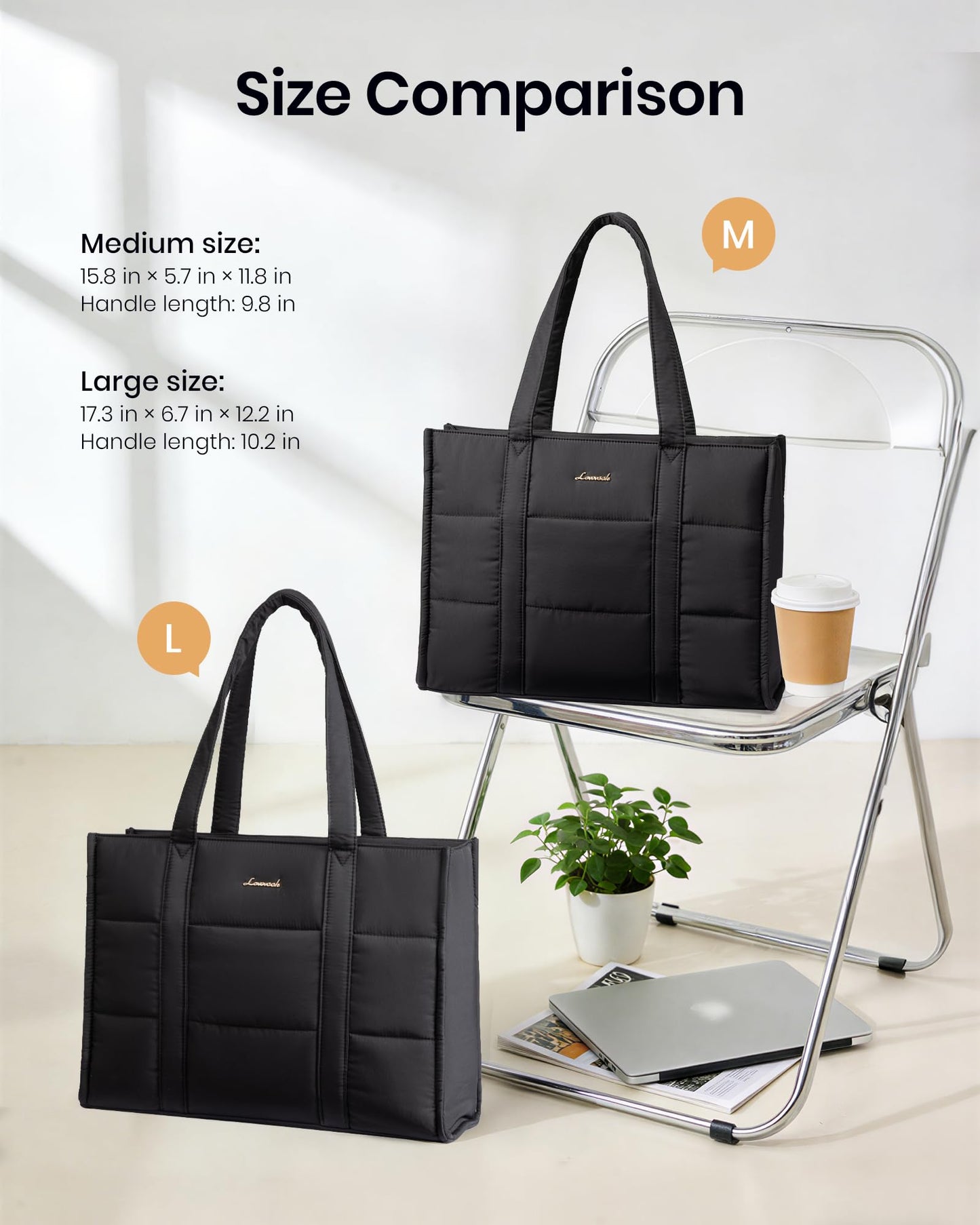 LOVEVOOK Laptop Bag for Women, Puffer Tote Bag for Work 15.6 Inch Large Computer Briefcase for Teacher Nurse, Quilted Lightweight Casual Shoulder Bag For Travel, Daily