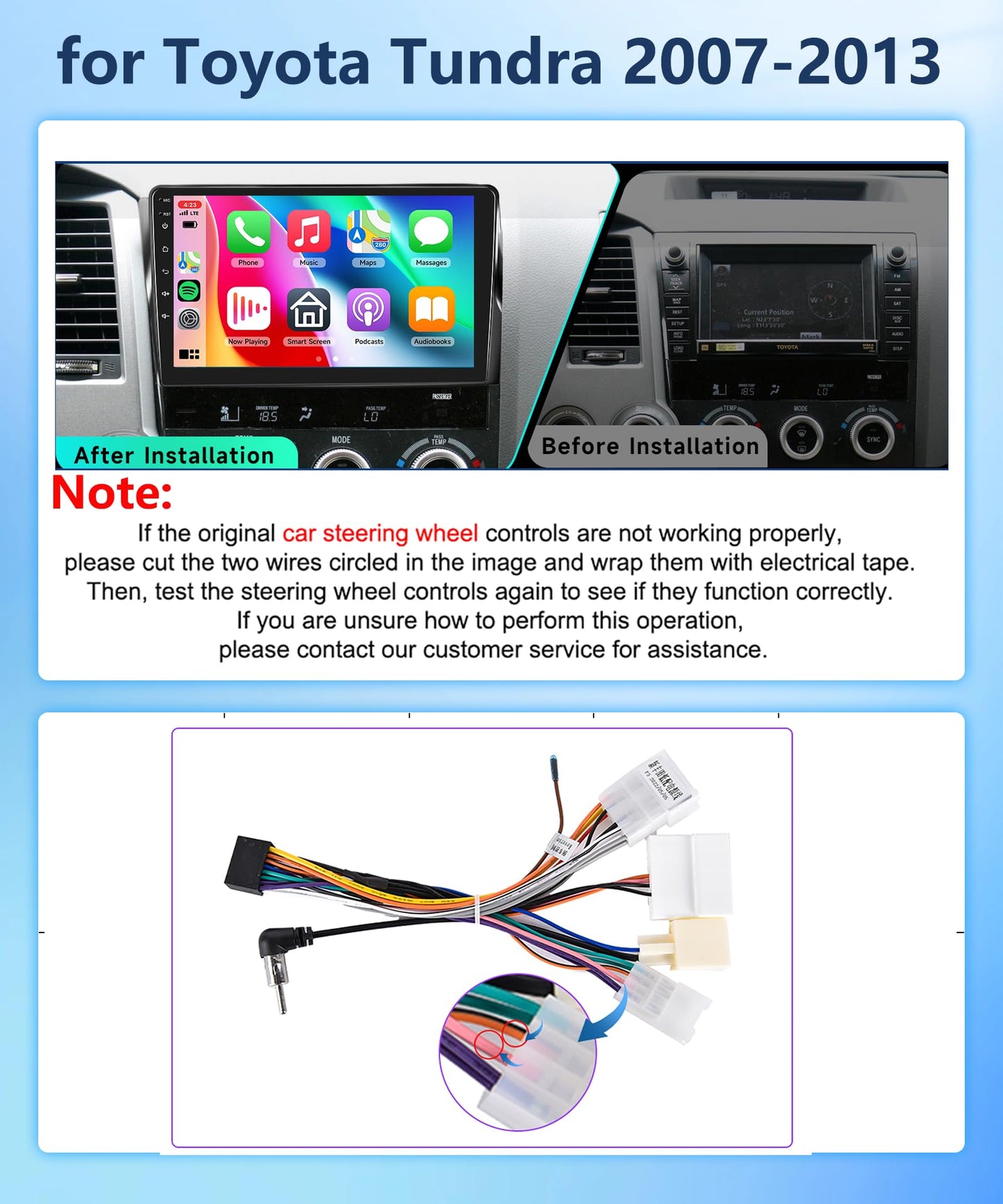 Carplay Car Radio for Toyota Tundra 2007-2013 Android Car Stereo for Toyota Sequoia 2008-2018, Rimoody 10.1'' Touch Screen GPS Navigation Android auto Mirror Link Bluetooth WiFi FM Backup Camera