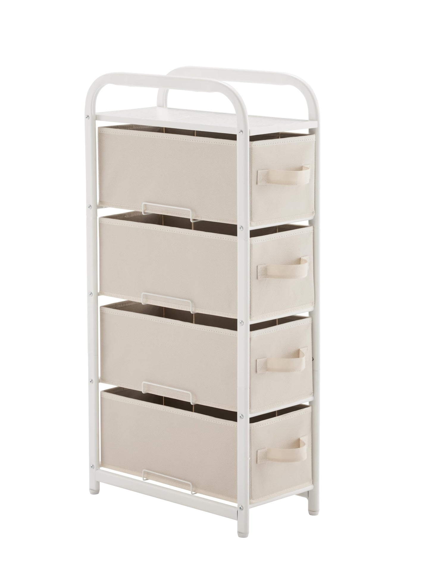 MAX Houser 4 Drawer Narrow Dresser Fabric Storage Tower Vertical Slim Storage Chest Organizer Nightstand Side/End Table Small Standing Organizer Removable Drawers Wood Top for Bedroom, Bathroom(Beige)