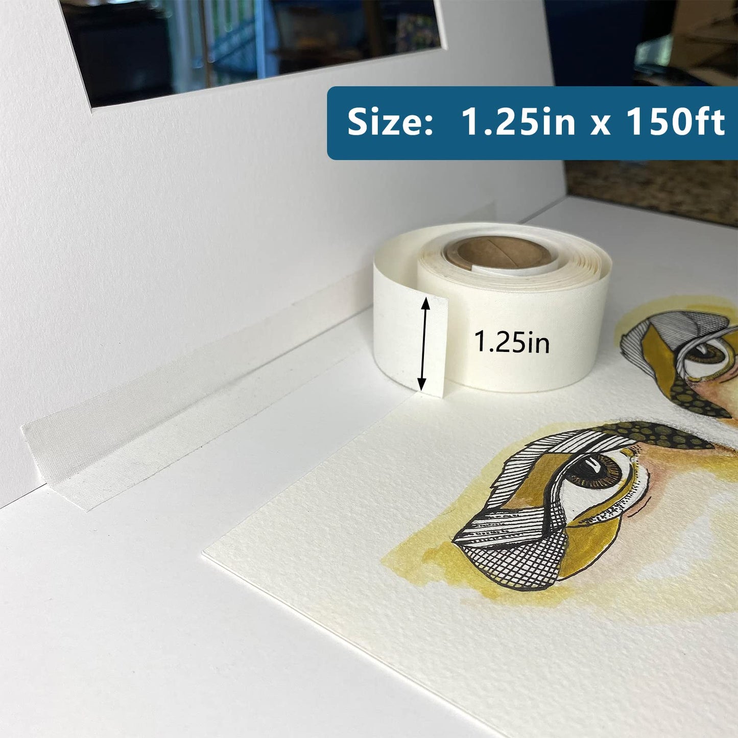 Lineco Self-Adhesive Linen Hinging Tape. Acid-Free, Neutral pH Fabric. 1.25 inches X 150 Feet. Trusted Tape for Hinging, Matboards, Mounting, Conservation, Framing, Craft, DIY. White.