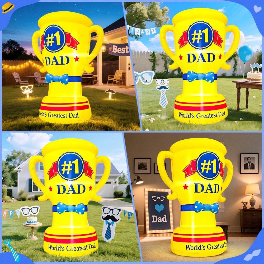 KOOY 5FT Fathers Day Inflatable Outdoor Decoration, Built in LED Lights Fathers Day Balloons Blow Up Father's Day Trophy for Holiday Party, Indoor, Outdoor, Garden, Yard Lawn Decor