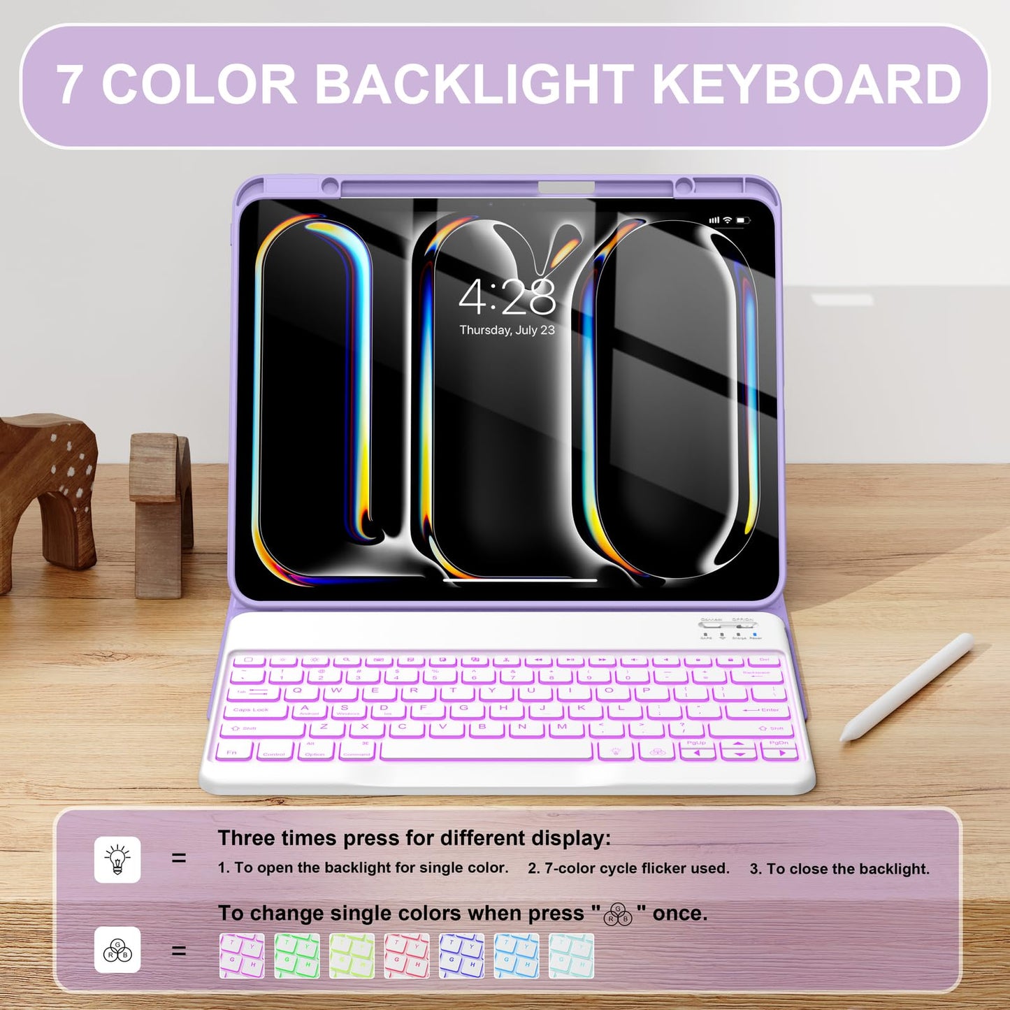 Soke Keyboard Case for iPad Pro 13 Inch (M4 2024), Magnetic Detachable Wireless Keyboard & 7 Colors Backlight Keys, Folio Stand TPU Back Cover with Pencil Holder for iPad Pro 13", Lilac Marble