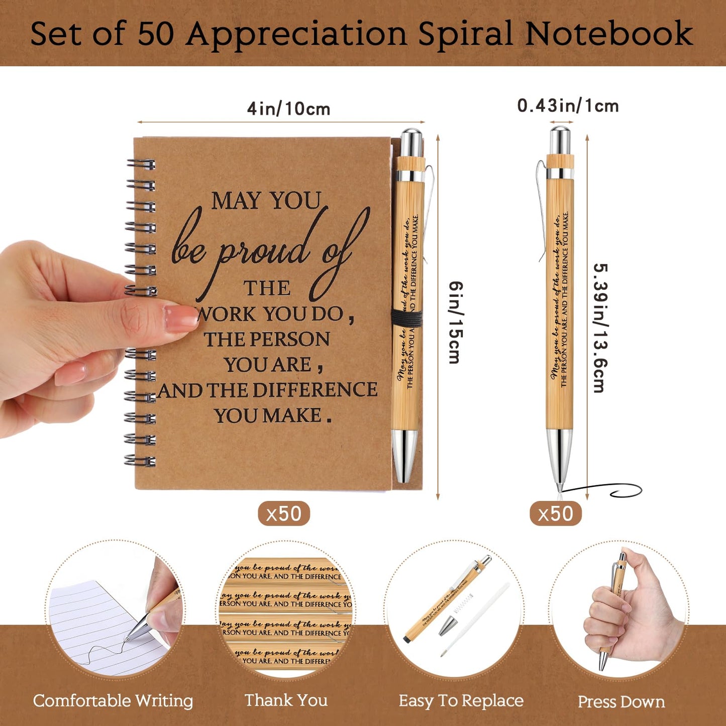 Honoson 50 Sets 2026 CNA Gifts Bulk Employee Appreciation Notebooks with Ballpoint Pens Mini Spiral Inspiration Journals Thank You Gifts for Graduation CNA Week Group Coworker Staff