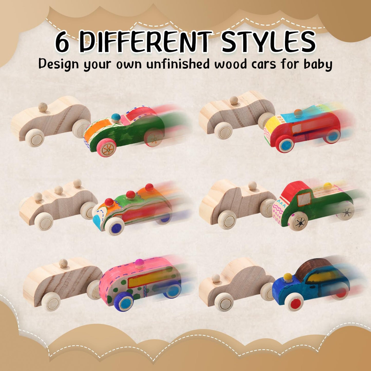 WinnerWhy Baby Shower Game Sign Kit Includes 32 Unfinished Wooden Car Blocks, 12 Markers, and a Prize Decoration Sign for Baby Shower(Boho)