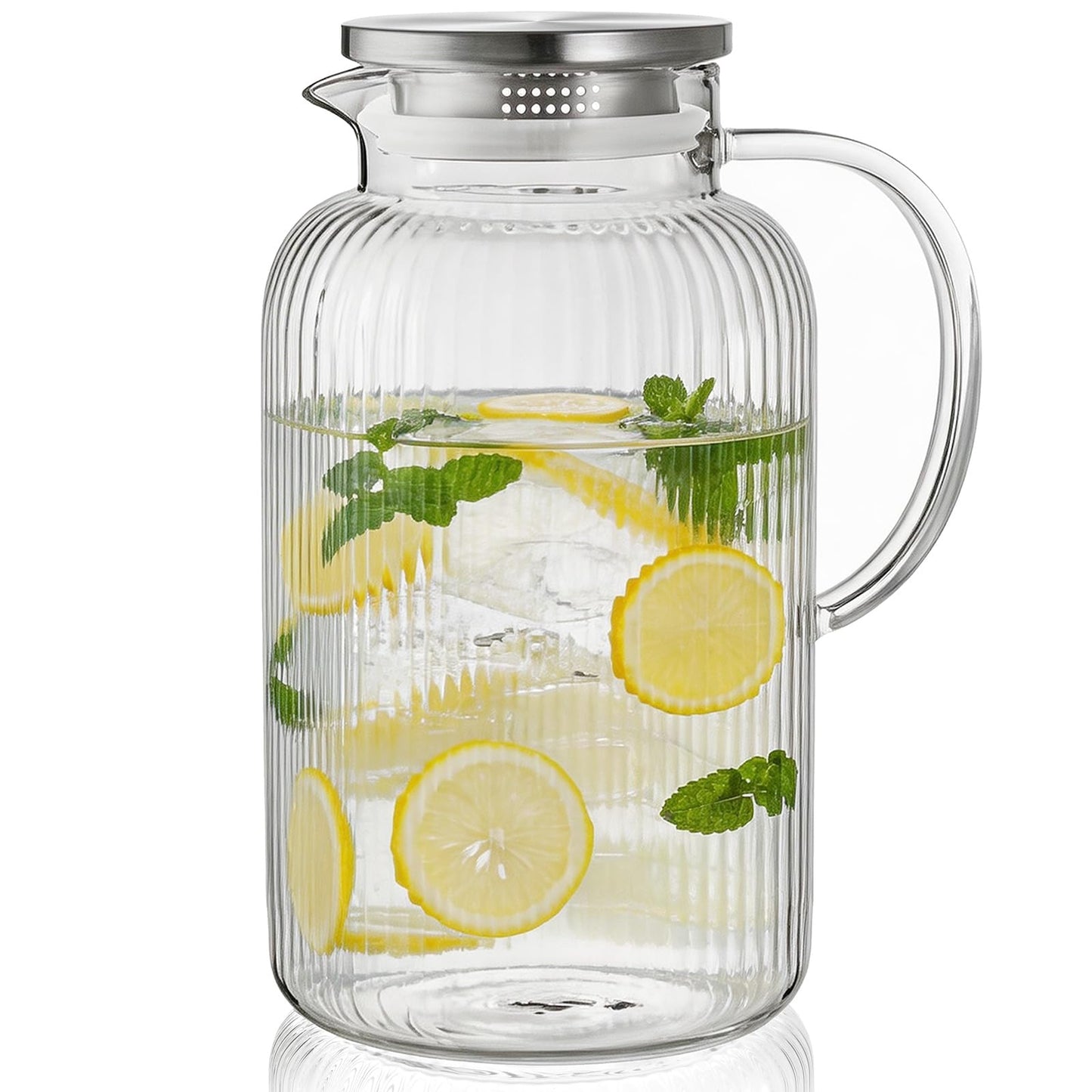Bivvclaz 1 Gallon Glass Pitcher with Lid and Handle, Stripes Water Pitcher for Fridge, Borosilicate Glass Carafe for Hot/Cold Drink, Extra Large Jug for Iced Tea, Coffee, Juice, Homemade Beverage