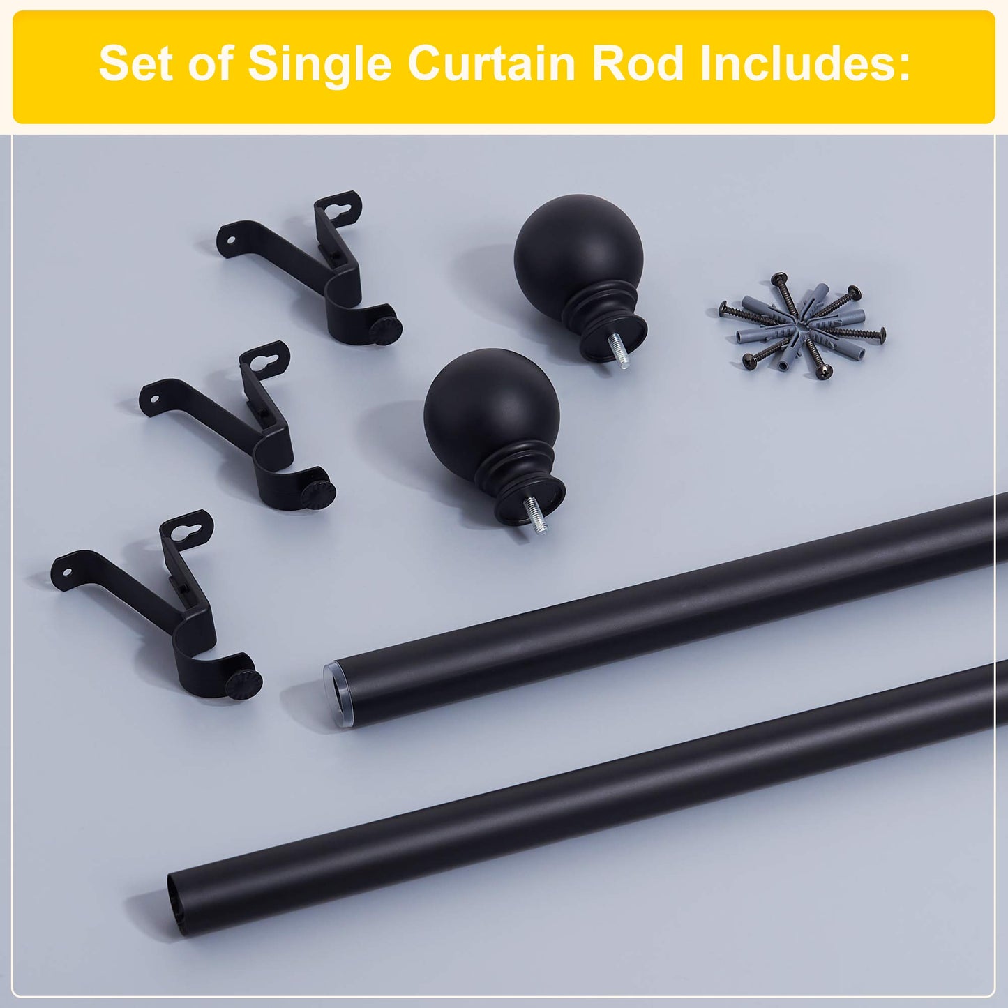 NICETOWN Black Curtain Rods for Window 48 to 86 inch, 1 1/8 Diameter with Ball Finials for Window Treatment, Adjustable Length from 48 to 86-Inch, Matte Black
