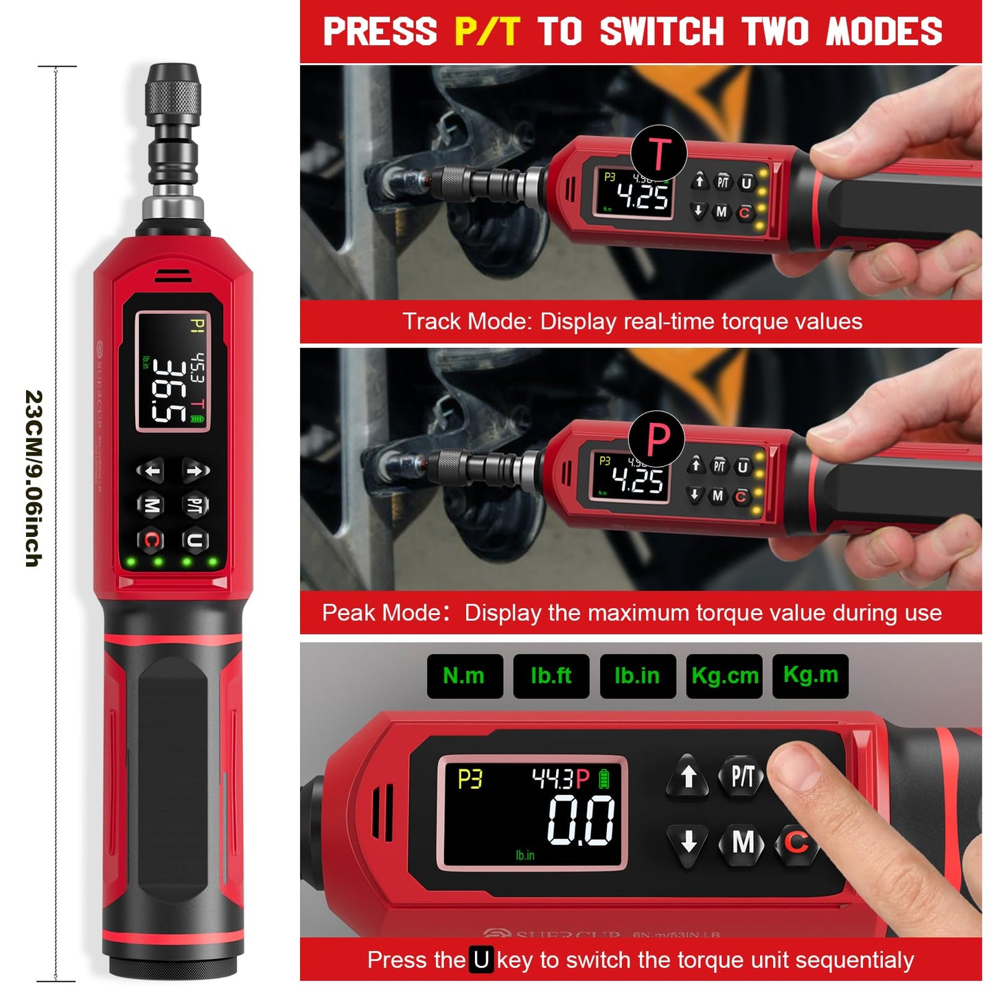 SUERCUP Digital Torque Screwdriver 0.8-53.1in-lbs/0.09-6Nm, Inch Pound Screwdriver Torque Wrench Set with LED Alarm,Buzzer,Vibration,9 Preset Mode and Data Storage,Used for Bike,Guns,Scope Mounting