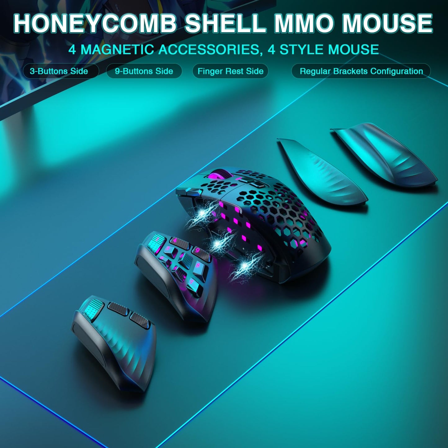 SOLAKAKA SM809 Pro Wireless MMO Gaming Mouse with 9 Side Buttons,24000 DPI,Triple Connectivity (2.4G/BT/Wired) RGB MMO Mouse for Gamer,16 Programmable Macros,Up to 350H Battery Life,Black