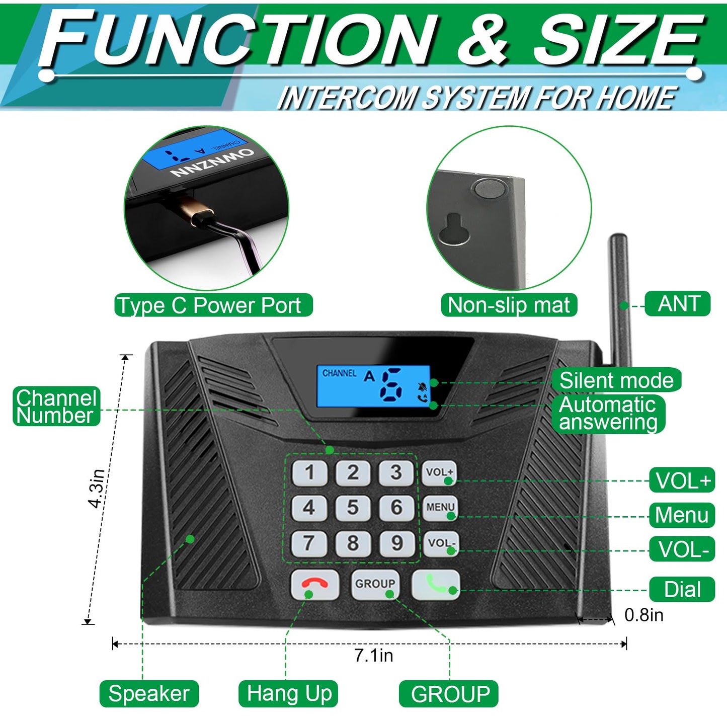 Intercoms Wireless for Home Upgrade, Hands-Free Intercom with Automatic Answer, 5300 Feet Range Full Duplex Home Intercom System for Business Store Office Easy to Use(3Packs, Black)