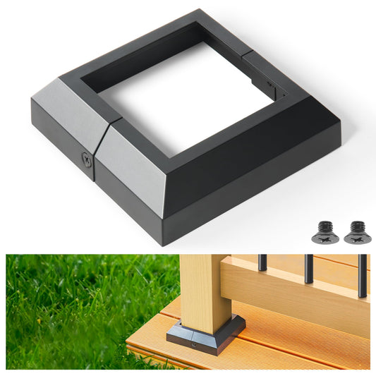 12Pack 3.5"x 3.5" Aluminum Deck Post Base Cover, Split Post Cover Skirts for Deck Railings丨Stairs丨Porches Black