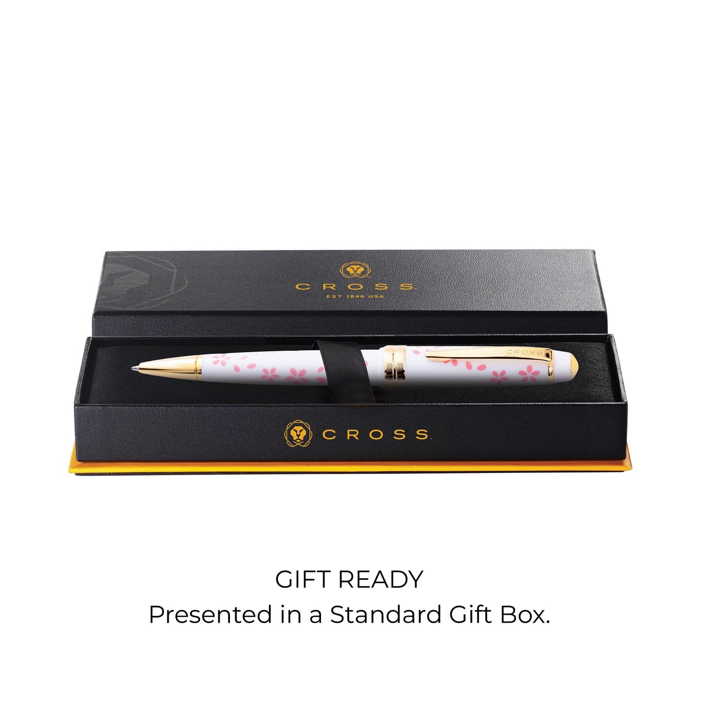 Cross Bailey Light Cherry Blossom Glossy White Resin Ballpoint Pen - Professional Pen for Effortless Writing - Journaling, Note-Taking & More - Black Ink - Easy Handling - Includes Gift Box