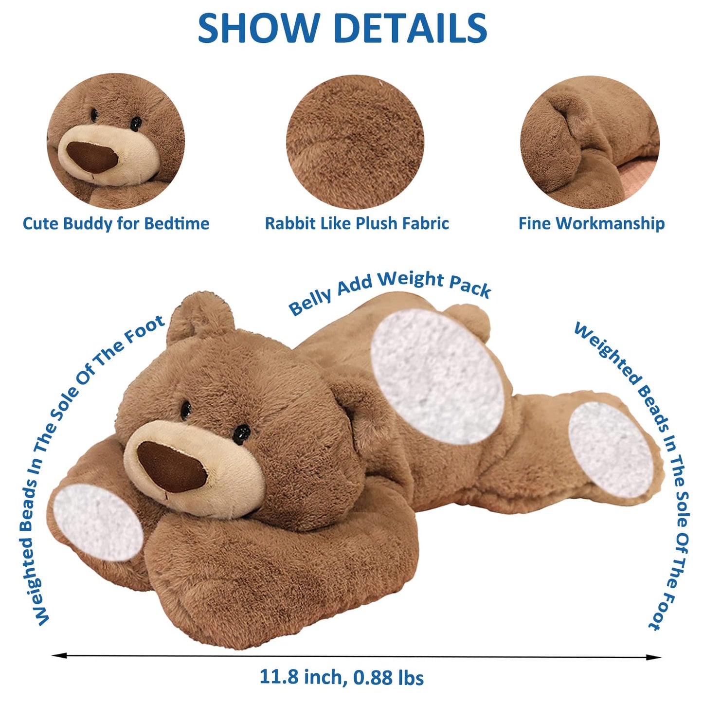 Weighted Stuffed Animals, Weighted Bear Stuffed Animal Toy Cute Black Bear Plush Pillow Weighted Plush Animals Toy, 11.8"