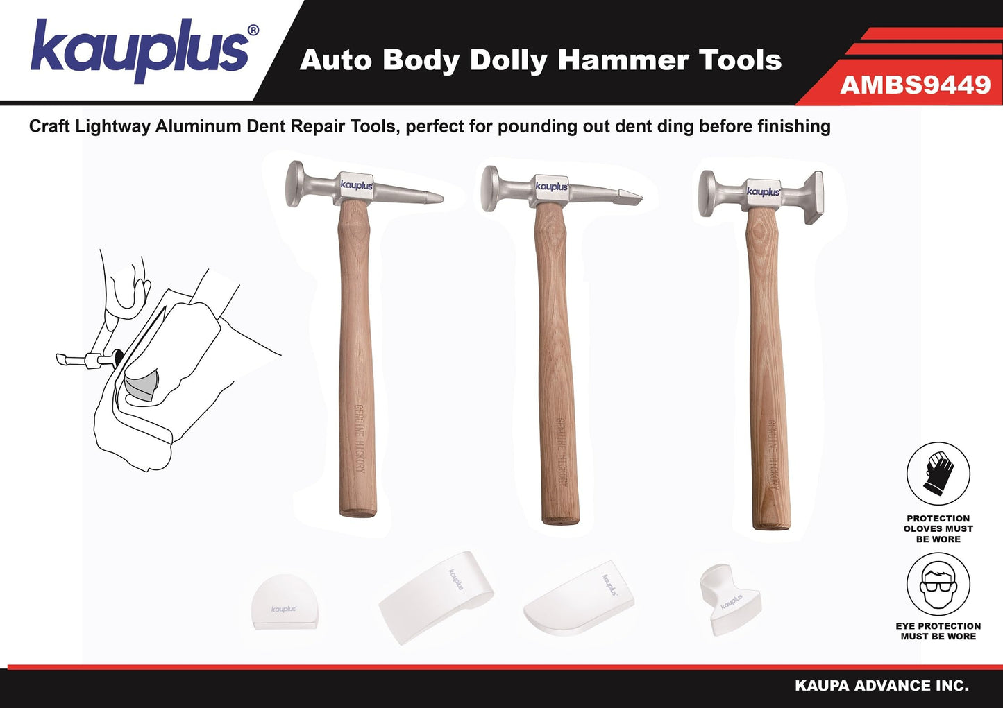 Kauplus 3PCS Aluminum Auto Body Dent Repair Set - Metal Work Dolly Tool Kit With Chisel, Shrinking, and Utility Pick Hammers