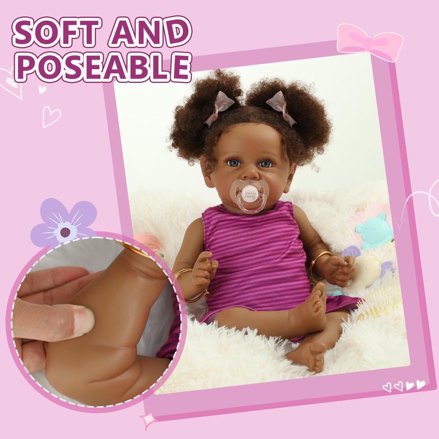 Kdudgso Realistic Reborn Baby Doll Black - 22 inch African Americans Lifelike Newborn Bebe Doll Girl Caramel Skin Real Life Like Baby Dolls with Birth Certificate & Feeding Kit Gifts for Kids Age 3+