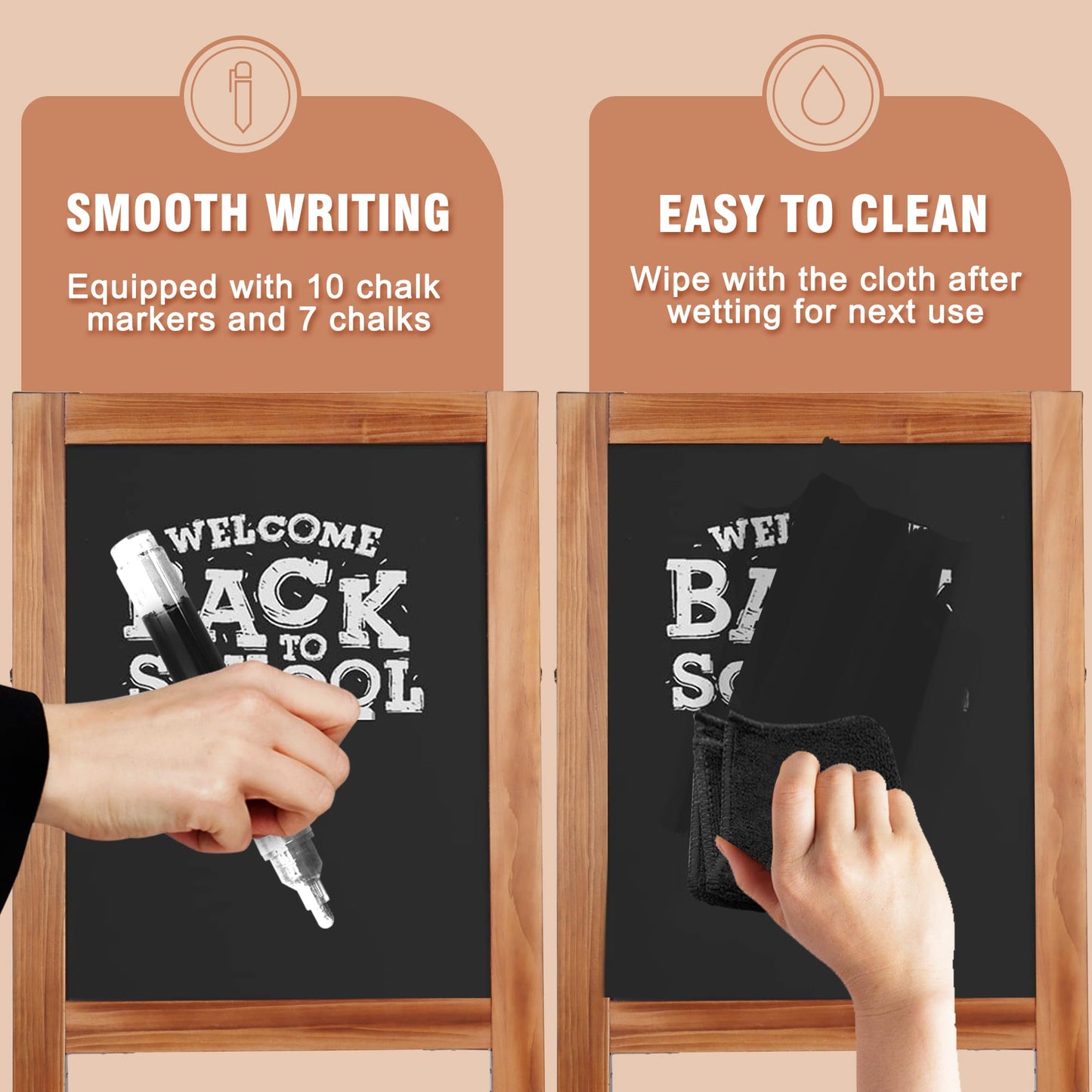 SELEAD Solid Wood A-Frame Chalkboard - 30" x 20" Magnetic Sandwich Board Signs Outdoor Standing Chalk Board Easel Sidewalk Pizarra for Menu, Business, Wedding - Rustic Brown