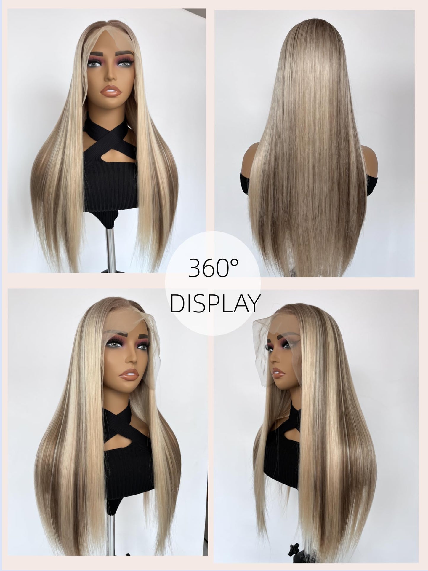 mytonecoo Highlight Brown Balayage Straight 13x6 Lace Front Wigs Glueless HD Synthetic Lace Front Wig for Women Natural Looking like Human Hair Pre Plucked Hairline 24inch