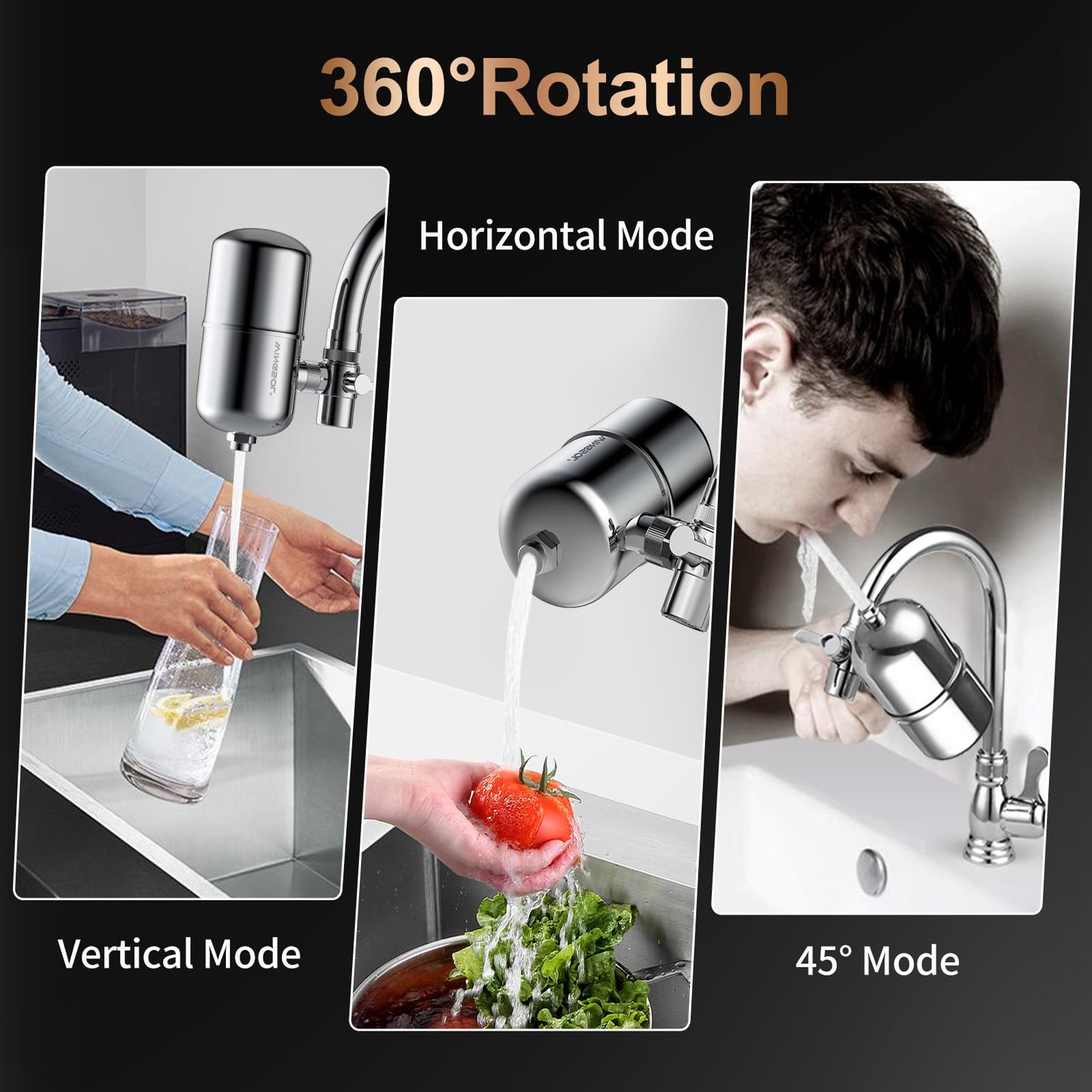 WINGSOL WINGSOL Faucet Filter Reduce Heavy Metals 99.6% Lead, Increase Water pH & Taste NSF/ANSI 42&53, 304 Stainless-Steel 220-Gallon 0.1µm Remineralize Water 5-in-1 Function WS-FM001-5in1