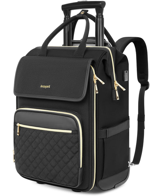 Arcoyard Rolling Backpack for Women, Travel Rolling Laptop Backpack with Wheels, Vertical & Horizontal Storage 2 In 1, Flip-Top Design, Water-Resistant Overnight College Underseat Carry on Luggage