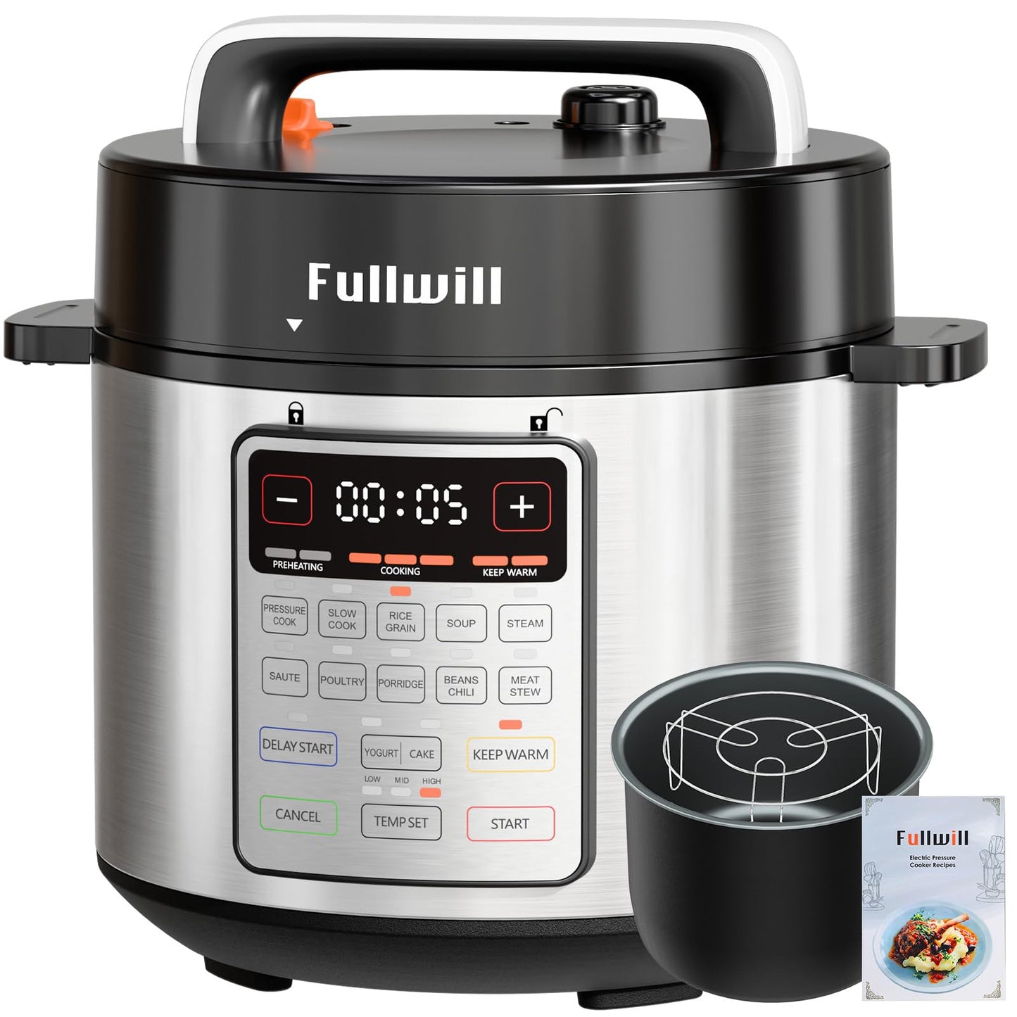 Fullwill 9-in-1 Electric Pressure Cooker, 12 Presets Instant Multi Cooker, Olla de Presion Nonstick Pot 6 Quarts Slow Cooker, Rice Cooker, Steamer, Sauté, Yogurt Maker, Warmer