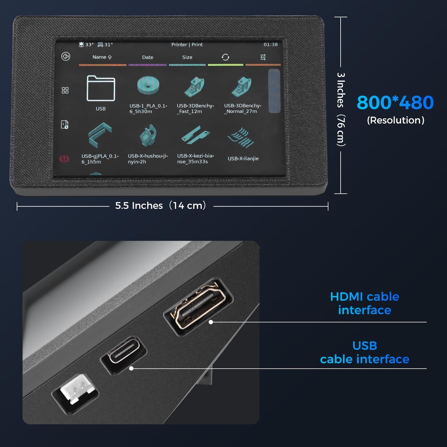 Sovol 5 Inch IPS50 HDMI Capacitive Touch Screen with Klipper Firmware and Desktop Stand for Sovol SV08 Sovol Zero 3D Printer
