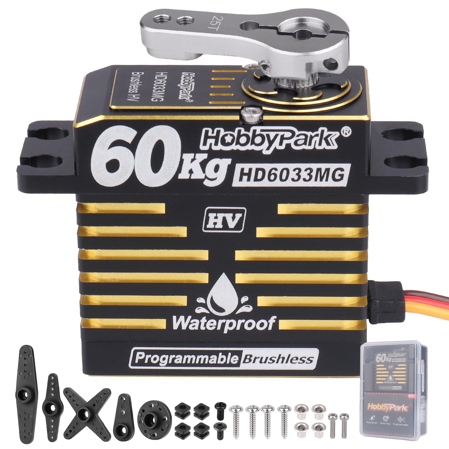HobbyPark Waterproof 828oz 60KG High Torque Servo Brushless Motor 8.4V HV Servo Metal Gear Digital Servo Programmable for 1/8 1/10 1/12 RC Crawler RC Truck RC Car Buggy Robotic DIY Control Angle 180°