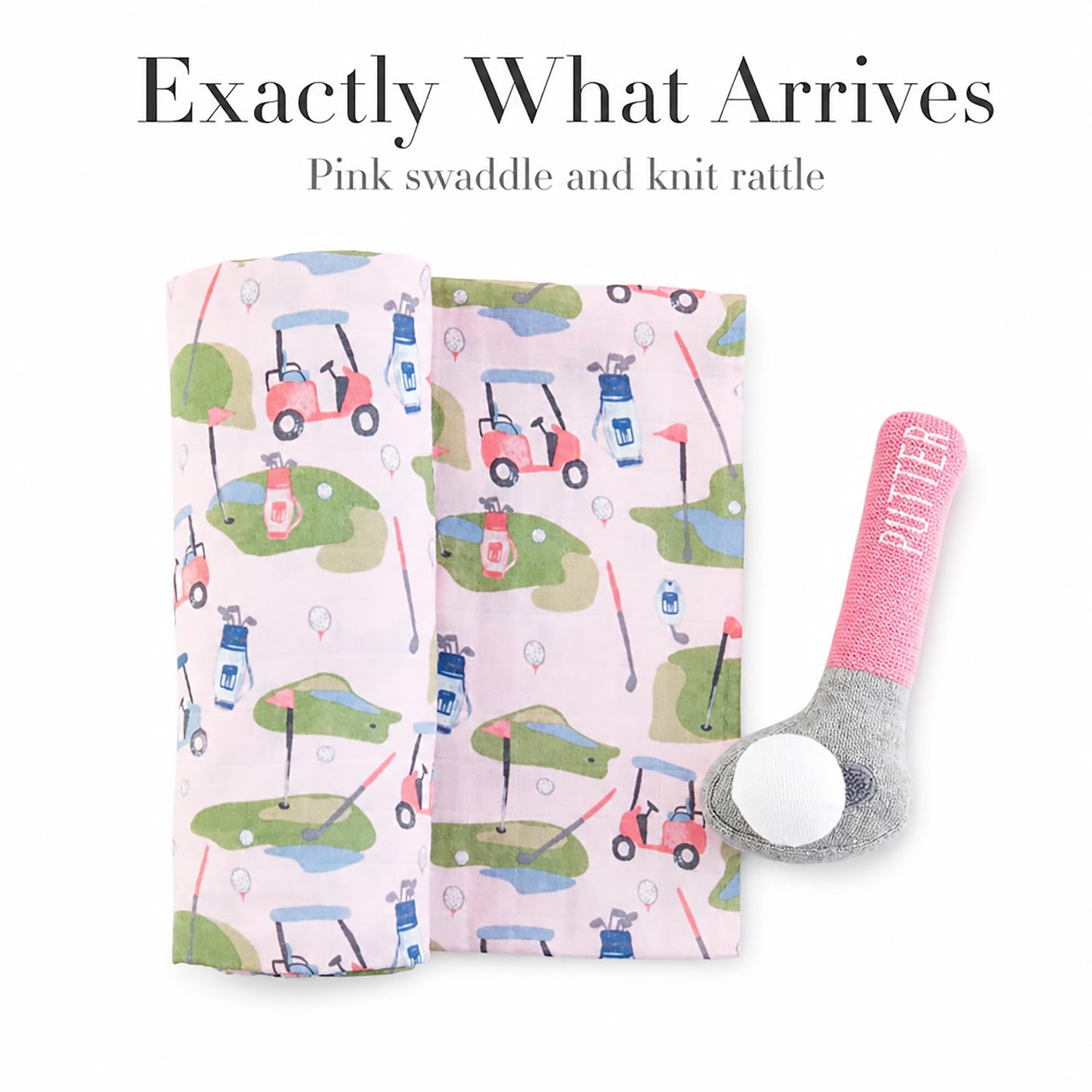 Mud Pie Pink Golf Swaddle and Rattle