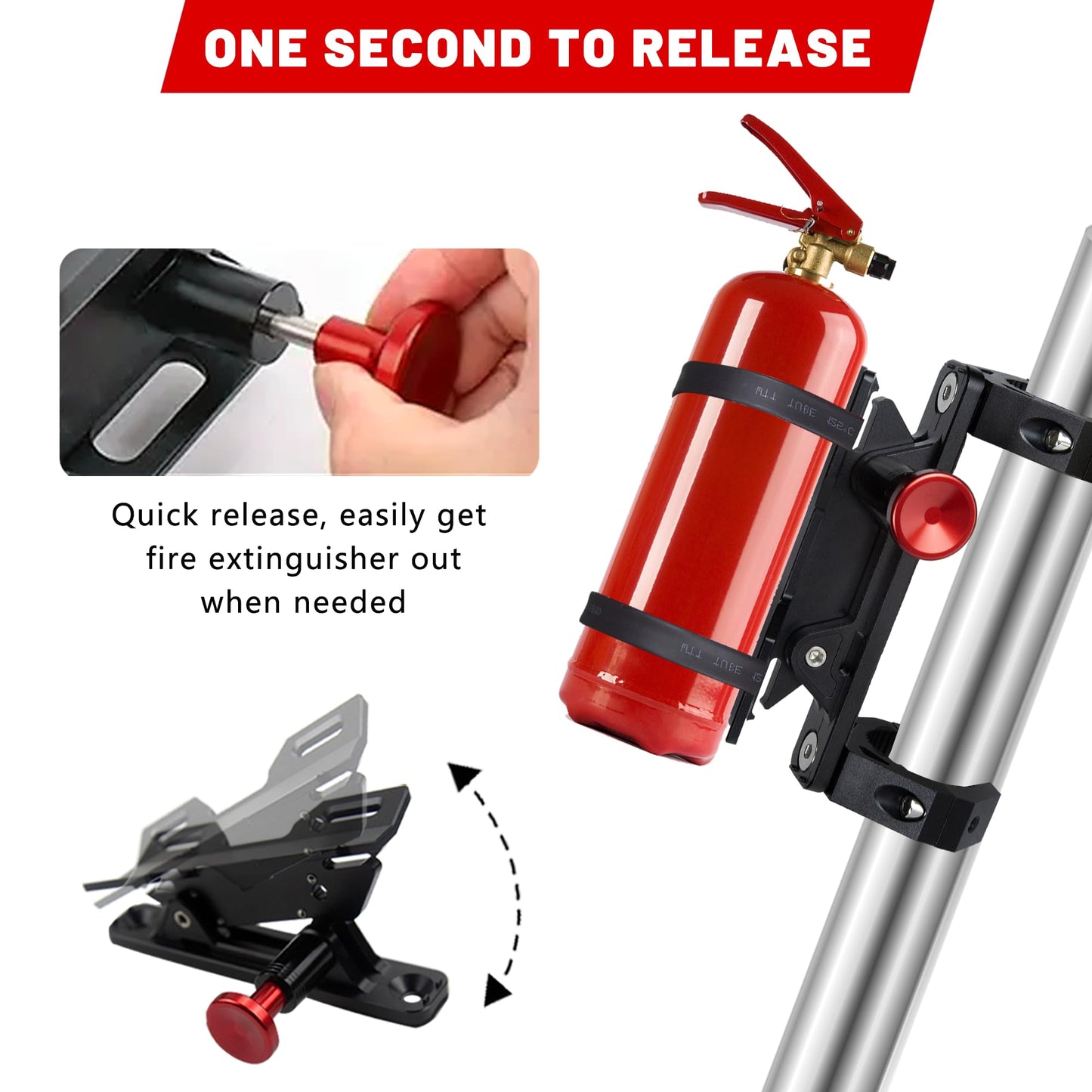 UTV Fire Extinguisher Mount Kit - Adjustable Quick Release Roll Bar Car Fire Extinguisher Bracket Holder for 1.75-2in Roll Bar ATV UTV Polaris RZR SXS Ranger Camper Jeep Can-Am Durable Aluminum Alloy