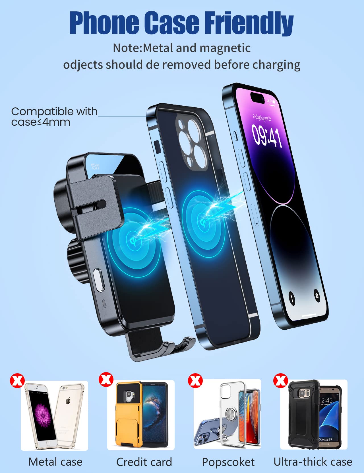 Wireless Car Charger, MOKPR 15W/10W/7.5W Cup Holder Phone Mount, Auto Clamping Fast Charging Car Mount, Air Vent Phone Holder for iPhone 16 15/14/13/12 pro/12/11/XS/X/8, Samsung S23/S22/S10/S9/S8, etc