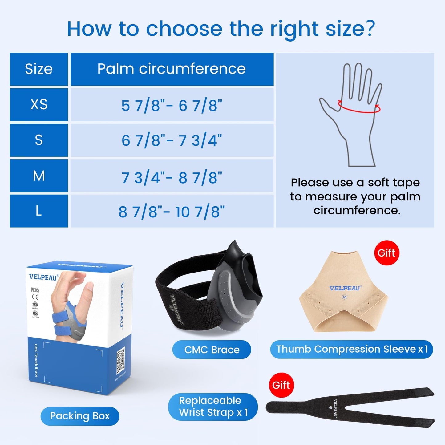 Velpeau CMC Thumb Brace for Osteoarthritis - with Shape-memory Restriction Splint, CMC Joint Stabilizer, Basal Thumb Arthritis Pain Relief and Support for Women and Men (Black, Right Hand, Medium)