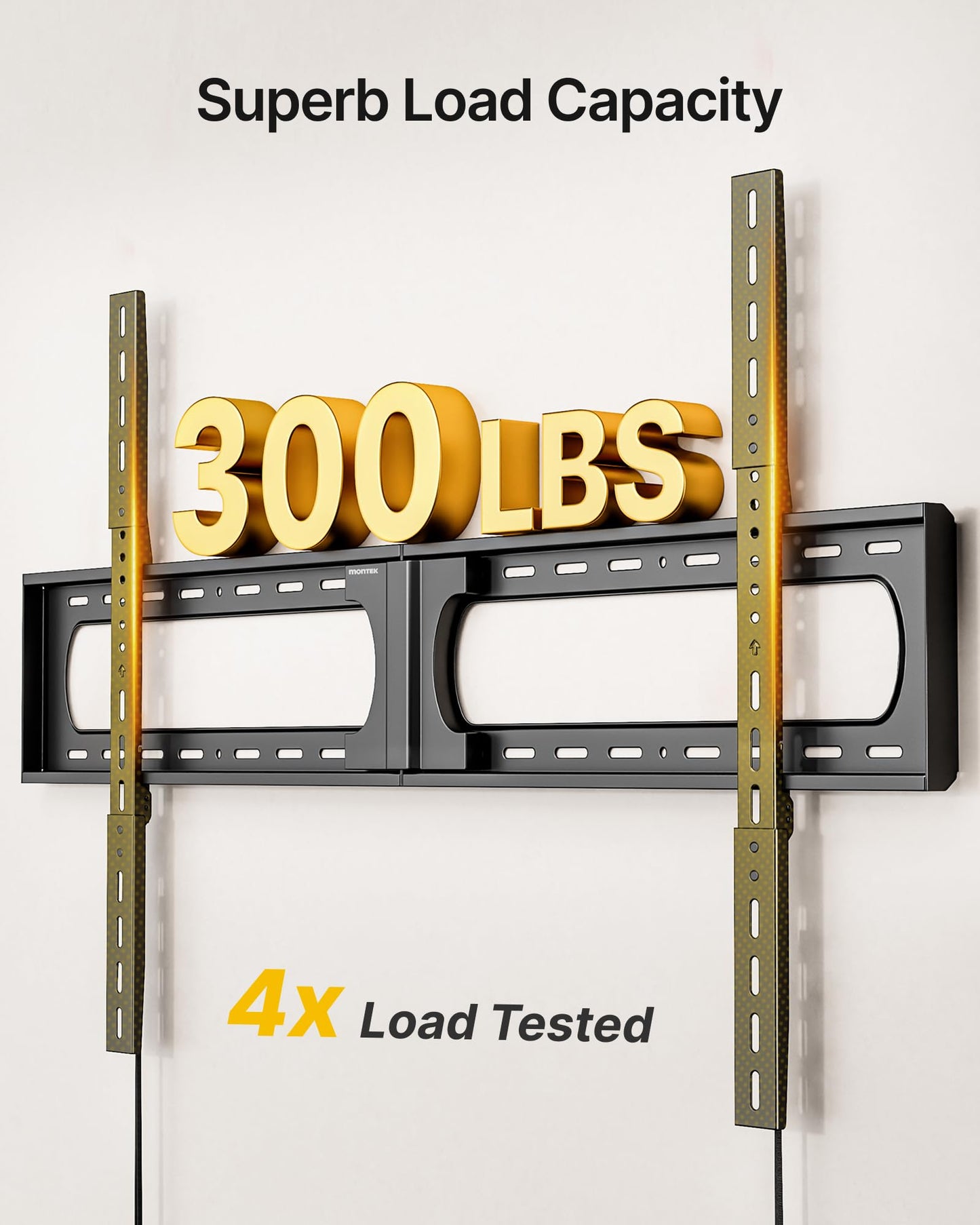 monTEK Heavy Duty XXL Fixed TV Wall Mount for 37–140" Flat & Curved TVs up to 300 lbs, 4× Load Tested, 1.25" Ultra Slim Low Profile Bracket, Fits 16"/18"/24" Wood Studs,VESA 1200×800mm