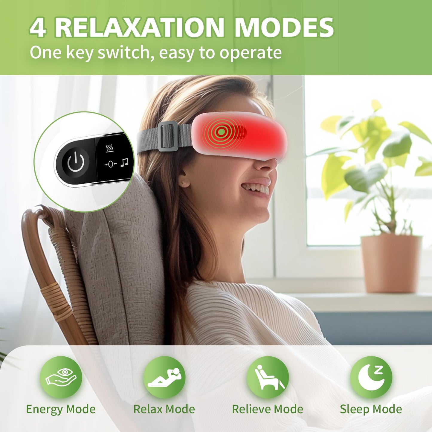 NOWWISH Eye Massager with Heat & Bluetooth Music, Birthday Gifts for Women Men Wife Husband, Smart Heated Eye Mask for Relax Eye, Reduce Eye Strain, Headache and Migraine Relief (Pearl White)