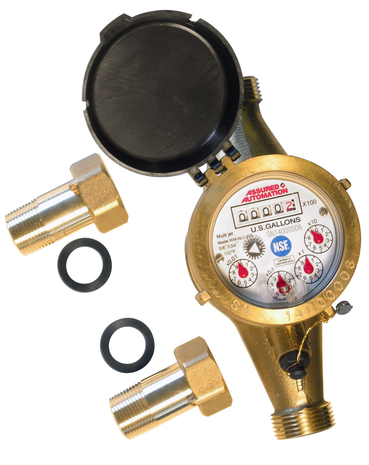 1” Water Meter: No Lead Brass, NSF Certified, Multi-Jet, Gallons (Horizontal Installation)