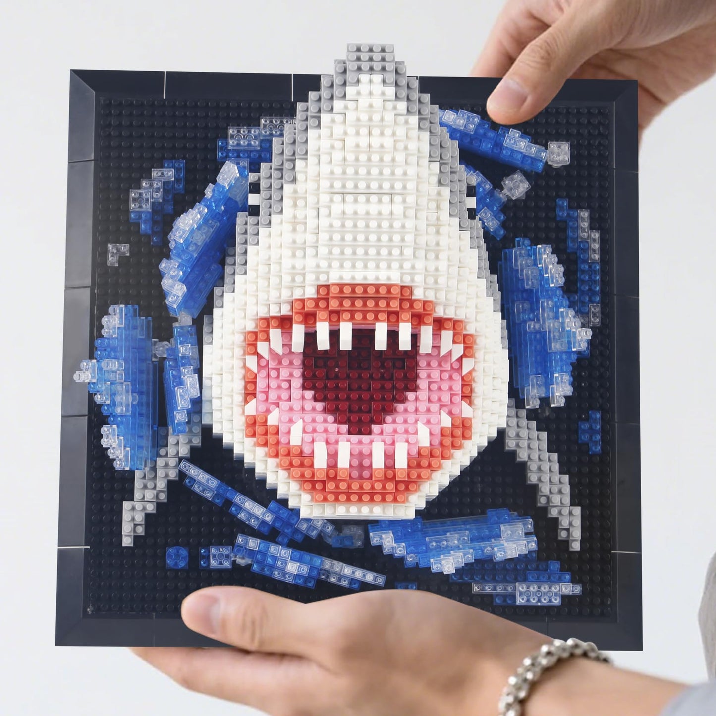 1800PCS Animal Shark 3D Wall Art Micro Mini Building Blocks Set not Compatible with Lego Size,Unique Home or Table Decor Painting with Specialized Tweezers,Present DIY Shark Toy Gift for 14+