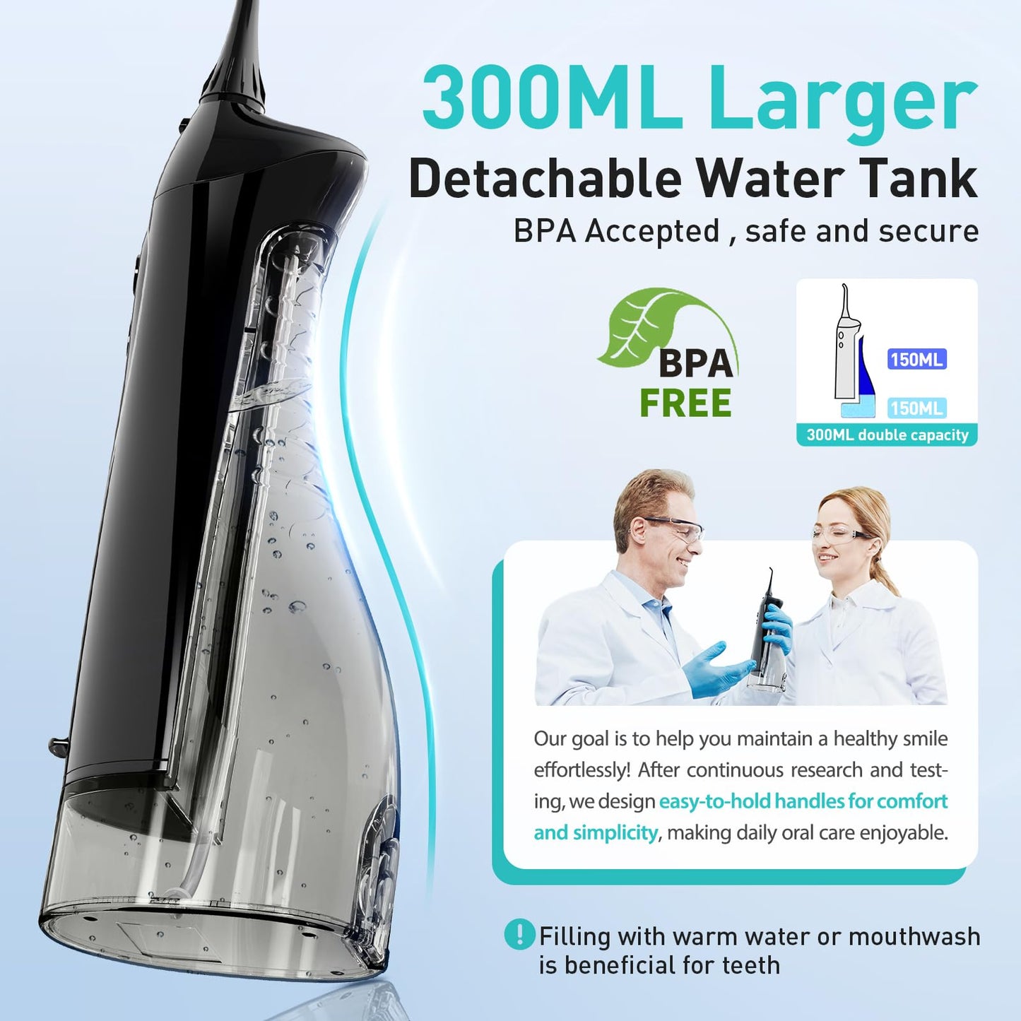 COSLUS Water Dental Flosser Teeth Pick: 2 Pack 300ml Portable Cordless Oral Irrigator,Rechargeable Travel Irrigation Cleaner for Teeth,Gums,Braces Care,Ipx7 Waterproof Electric Flossing C20
