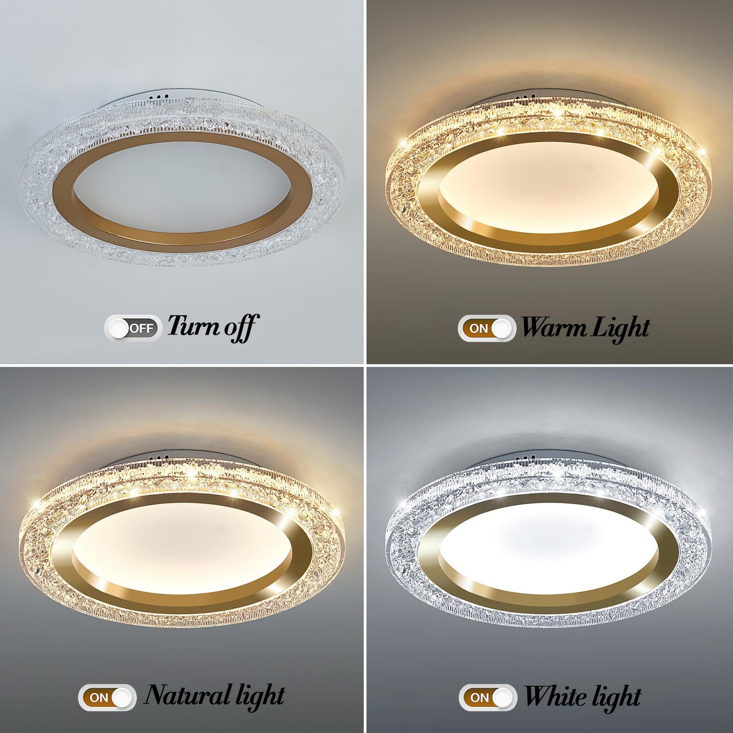 UOFUS 32W Gold LED Flush Mount Ceiling Light 15.7inch Modern Round Ceiling Light Fixture 3000K-6000K Super Bright Circle Ceiling Lamp for Bedroom Kitchen Bathroom Entryway Hallway Stairwell