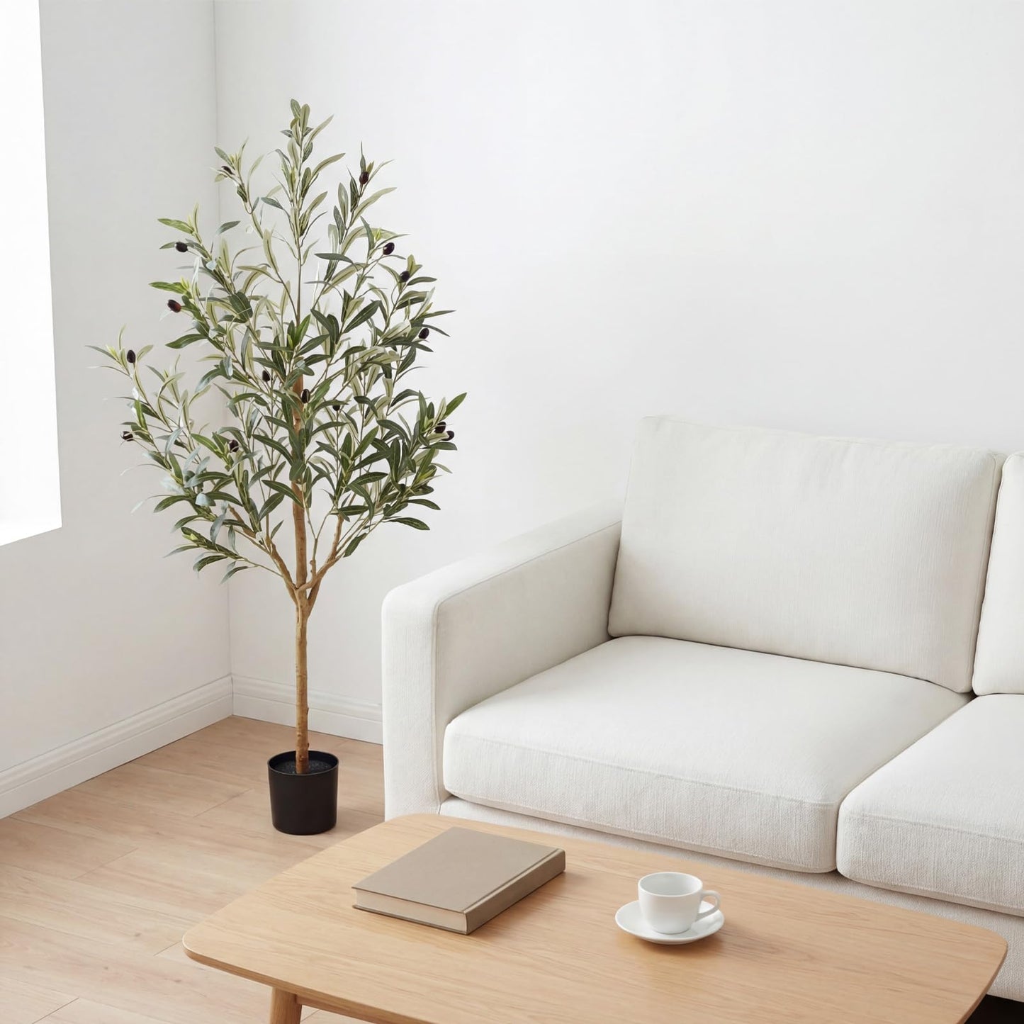Huhemy 4FT Olive Trees Artificial Indoor,Fake Olive Tree with Natural Wood Trunk and Olive Branches and Lifelike Fruits,Faux Olive Tree for Home Office House Living Room Decor.